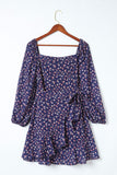 Floral Print Smocked Square Neck Bubble Sleeve Dress