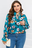 Floral Print V Neck Plus Size Blouse