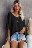 White Waffle Knit Drop Shoulder Loose Top