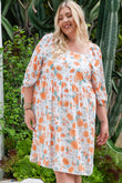 Plus Size Square Neck Tie Sleeve Floral Dress