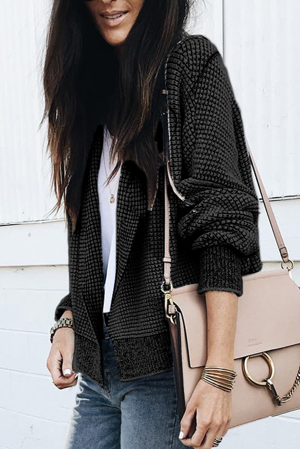 Gray Textured Knit Pocketed Duster Cardigan