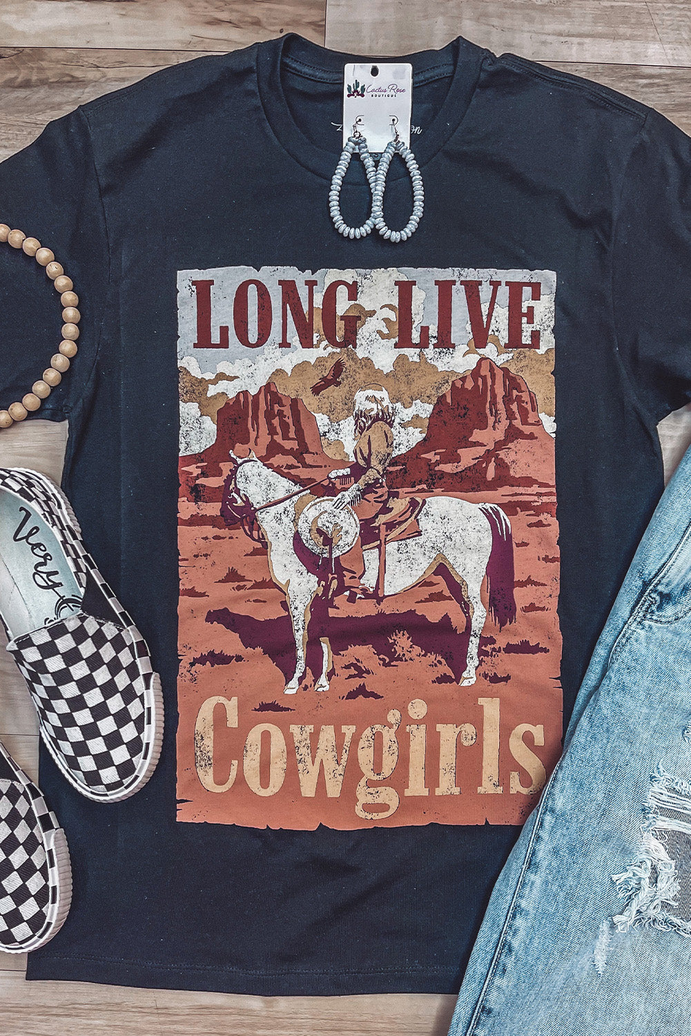 T-shirt noir à imprimé graphique LONG LIVE Cowgirls