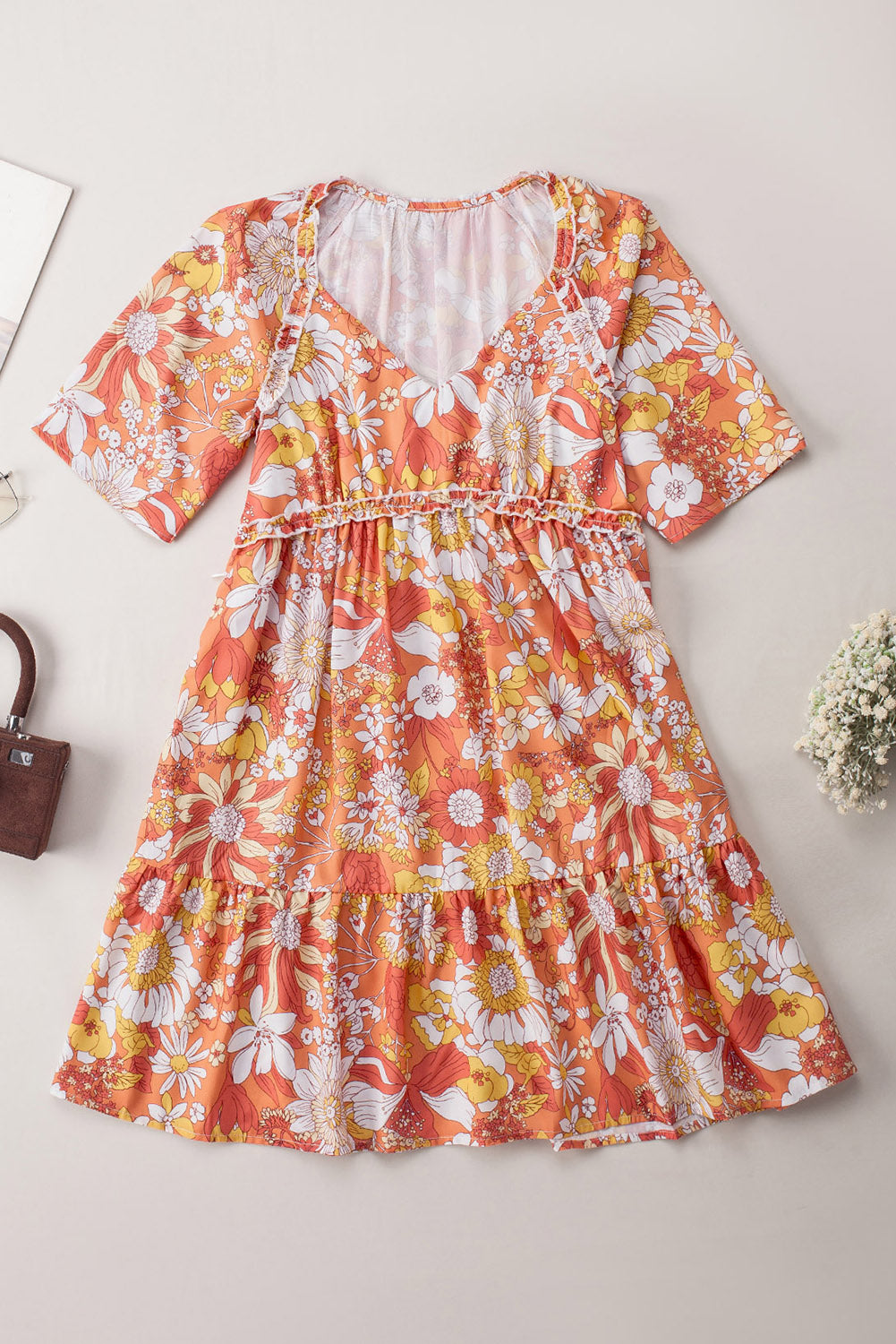 Wide Flutter Sleeve Floral Dress