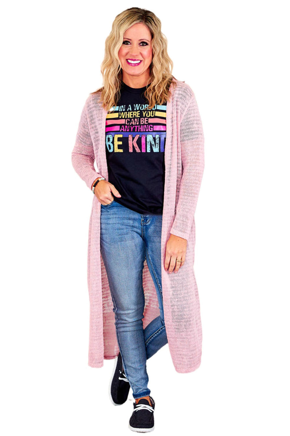 Sheer Knitted Long Side Slit Plus Size Cardigan