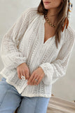 V-Neck Long Sleeve Button Up Lace Shirt