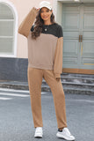 Fiery Red Corded 2pcs Colorblock Pullover and Pants Outfit