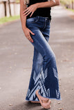 Western Pattern High Rise Flare Jeans