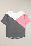 Strawberry Pink Colorblock Waffle Knit Half Sleeve T Shirt