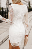 Lace Hollowed Long Sleeve Bodycon Dress