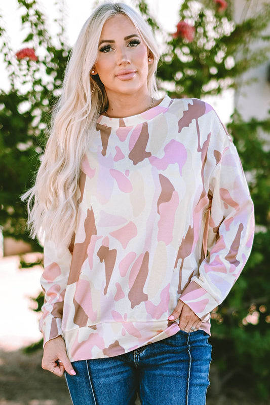 Geometric Print Crewneck Pullover Sweatshirt