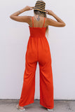 Smocked Spaghetti Straps Wide Leg Jumpsuit