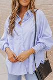 Smocked Cuffed Striped Boyfriend Shirt with Pocket