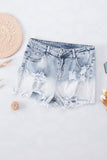 Bleached Wash Distressed Denim Shorts