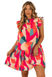 Abstract Geometric Print Flutter Sleeve Babydoll Dress