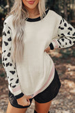 Leopard Sleeves Contrast Neckline Drop Shoulder Sweater