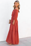 Off Shoulder Balloon Sleeve Cutout Ruffled Maxi Dress