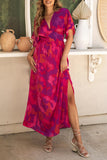 Abstract Floral Print V Neck Dolman Maxi Dress