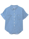 Turn-down Collar Short Sleeve Denim Shirt