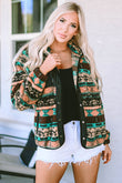 Western Colorblock Snap Buttoned Sherpa Jacket