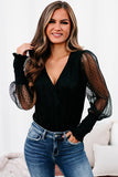 Mesh Long Sleeve Surplice Bodysuit