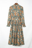 Pleated Long Sleeve Maxi Floral Dress with Tie