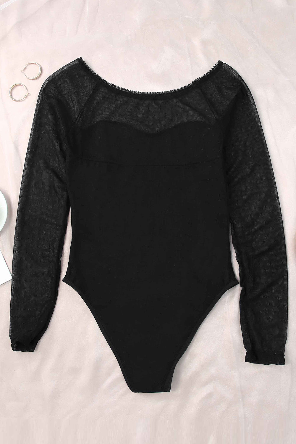 Dotty Mesh Overlay Long Sleeve Bodysuit