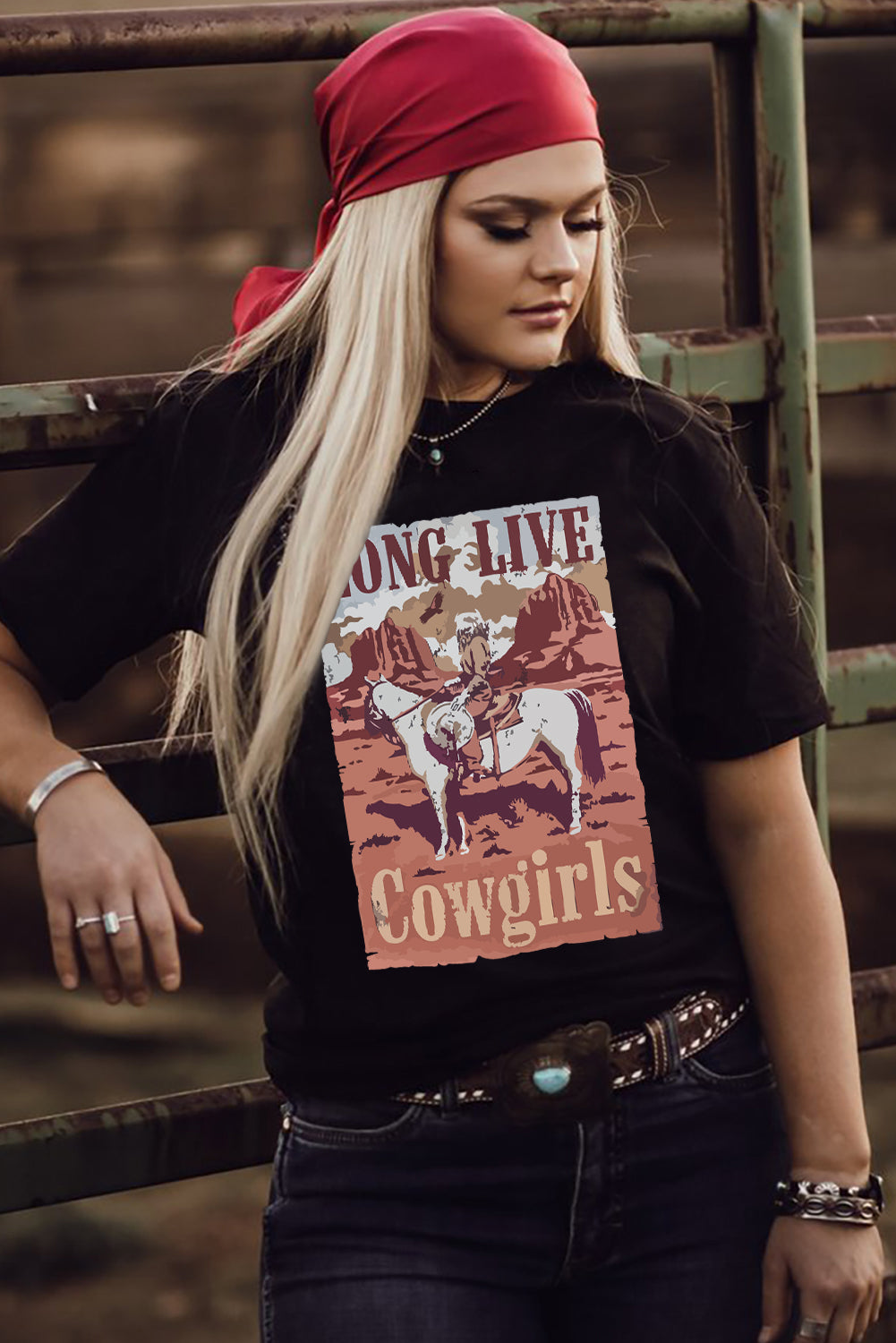 T-shirt noir à imprimé graphique LONG LIVE Cowgirls