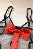 Bow Knot Polka Dot See-through Teddy Lingerie