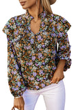 Chemise à volants et manches bouffantes à imprimé floral