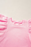 Pink Textured Ruffle Short Sleeve Pullover Top