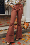 High Waist Raw Hem Flare Jeans