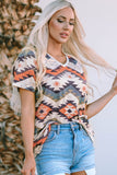 Aztec Print V Neck Long Sleeve Top