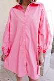 Bright Pink Balloon Sleeve Button Up Mini Shirt Dress