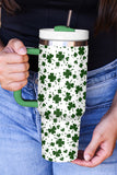 Dark Green Clover Print Thermos Cup with Handle 40oz