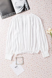 Padded Shoulder Buttoned Cuffs Pleated Loose Blouse