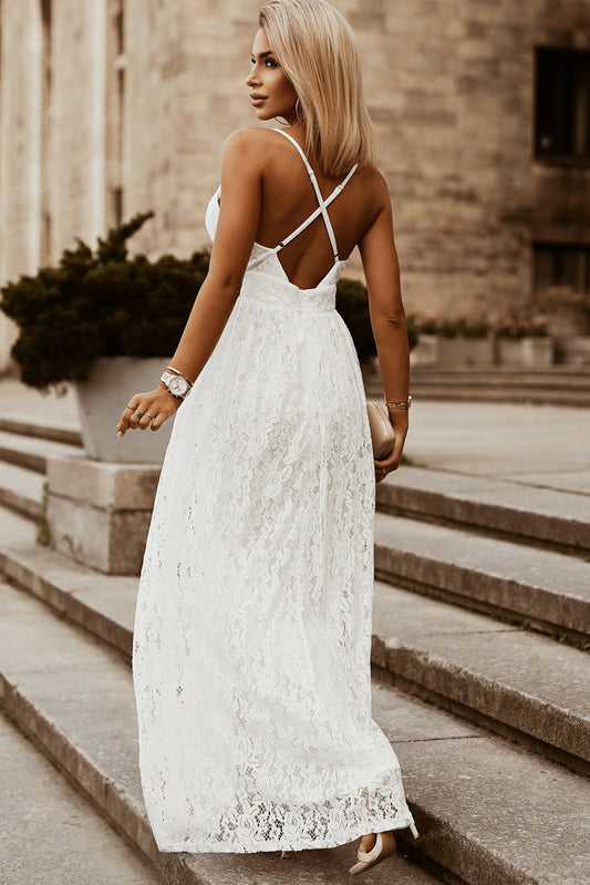 Floral Lace Open Back Maxi Party Dress