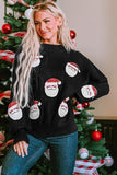 Black Sequined Santa Clause Bishop Sleeve Sweater