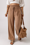 Blue Drawstring Elastic Waist Casual Wide Leg Pants