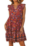 Retro Boho Flutter Shoulder Floral Dress