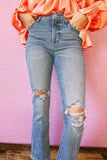 Sky Blue Distressed Ripped Flare Jeans