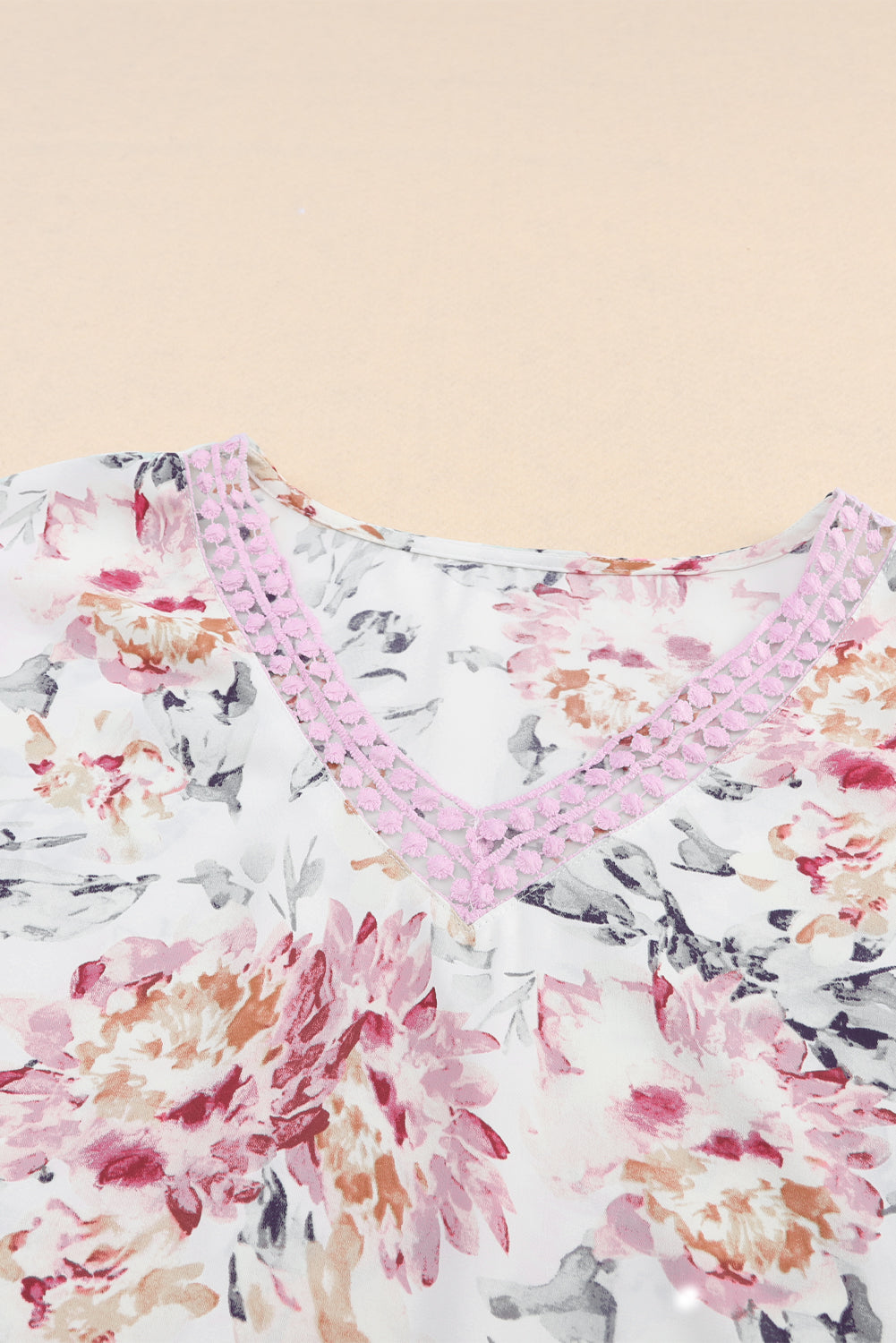 Blouse sans manches en dentelle à imprimé floral rose