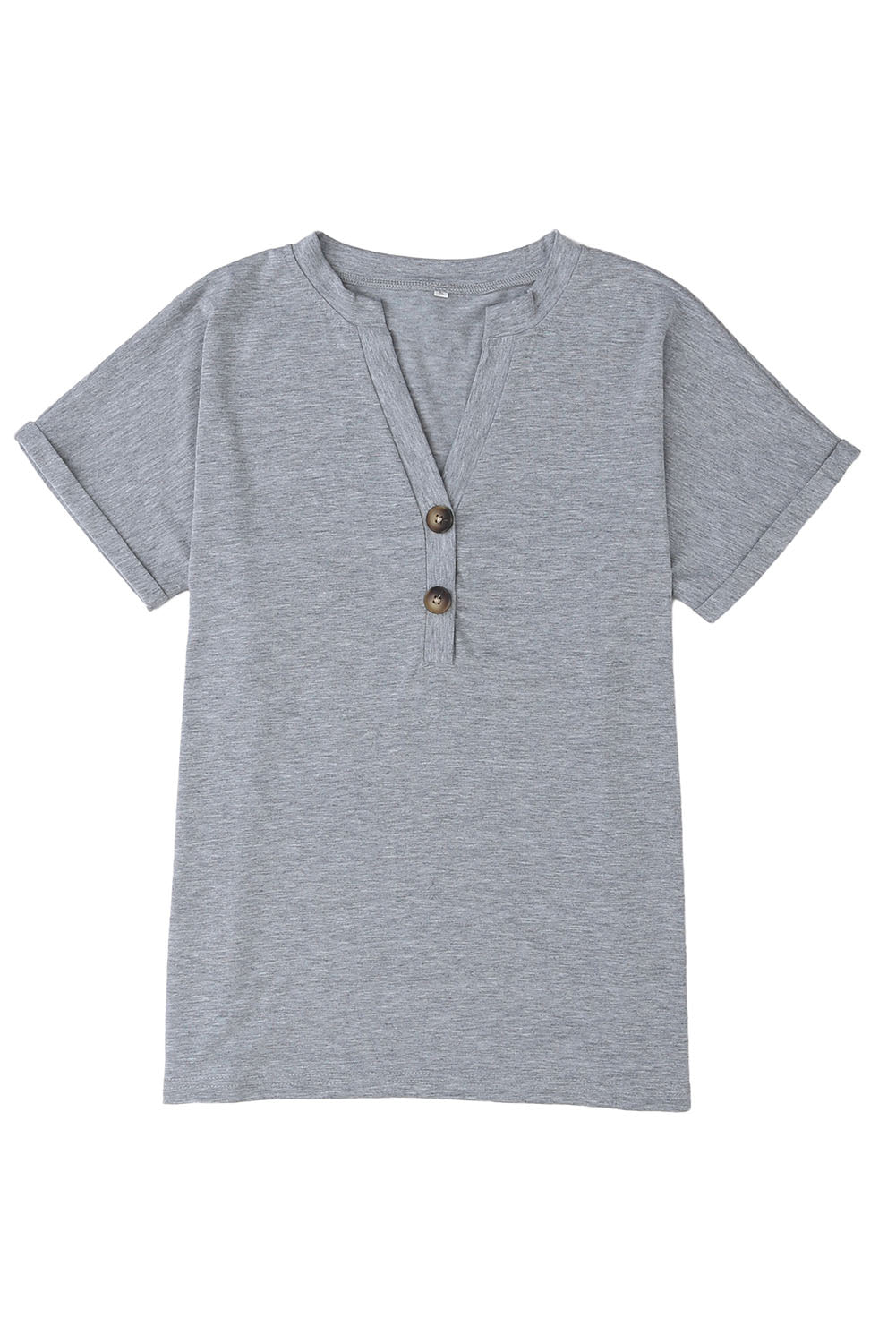 Button V Neck Rolled Sleeve T Shirt