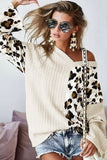 Asymmetric Leopard Patchwork Wide Sleeve V Neck Sweater