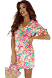 Multicolor Knotted Short Sleeve V Neck Floral Dress