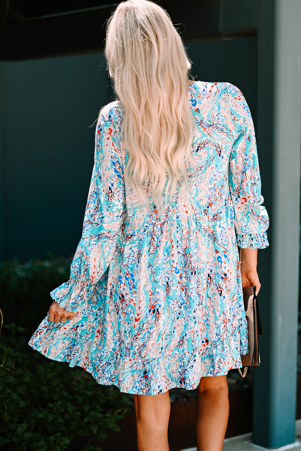 Ruffled Square Neck Floral Dress