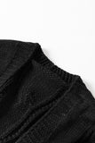 Black Ribbed Trim Eyelet Cable Knit Cardigan