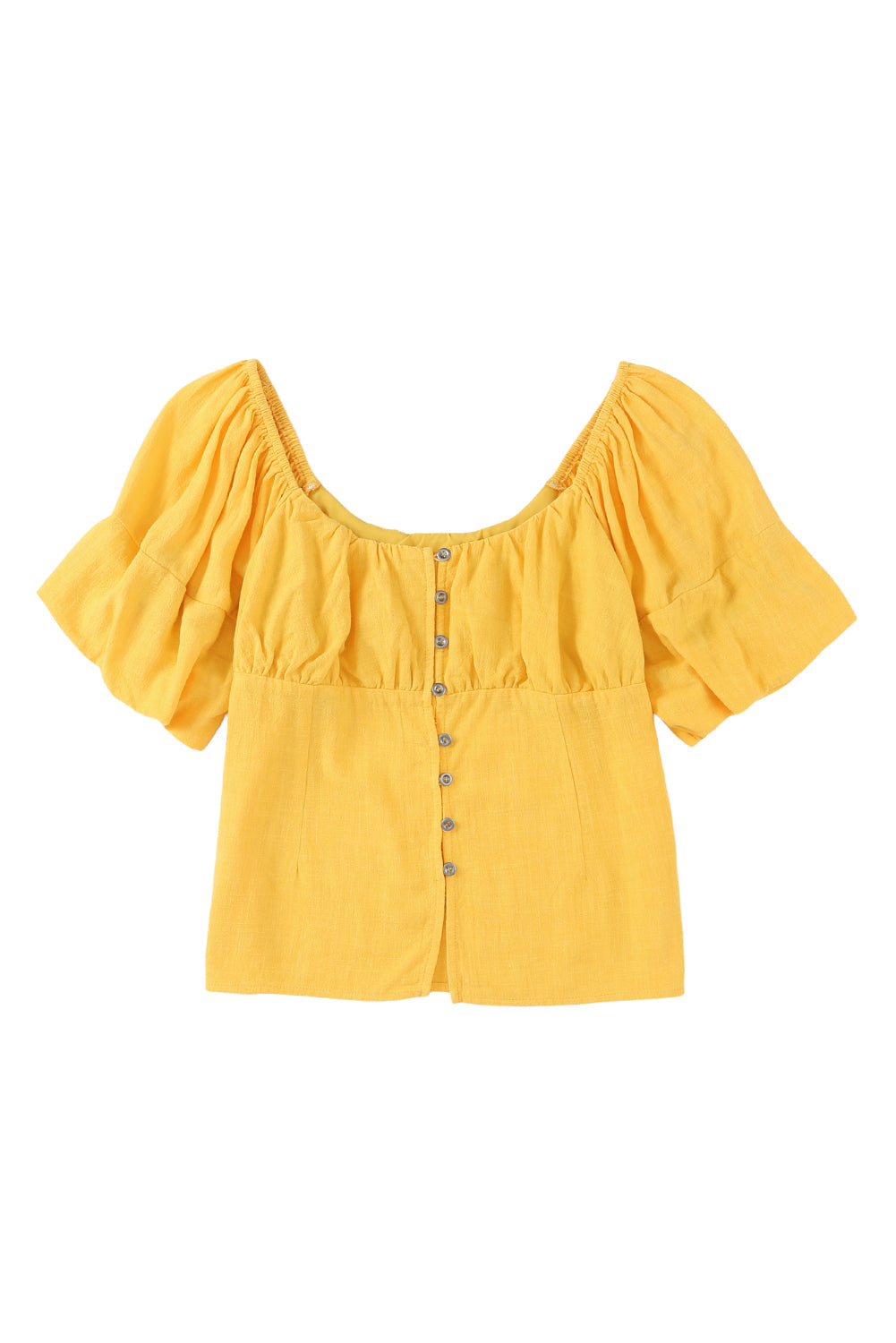 Blouse jaune froncée boutonnée à manches bouffantes