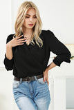 Solid Surplice Neck Shirred Cuffs Draped Blouse