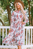 Floral Print Puffy Sleeve Ruffled Midi Dress