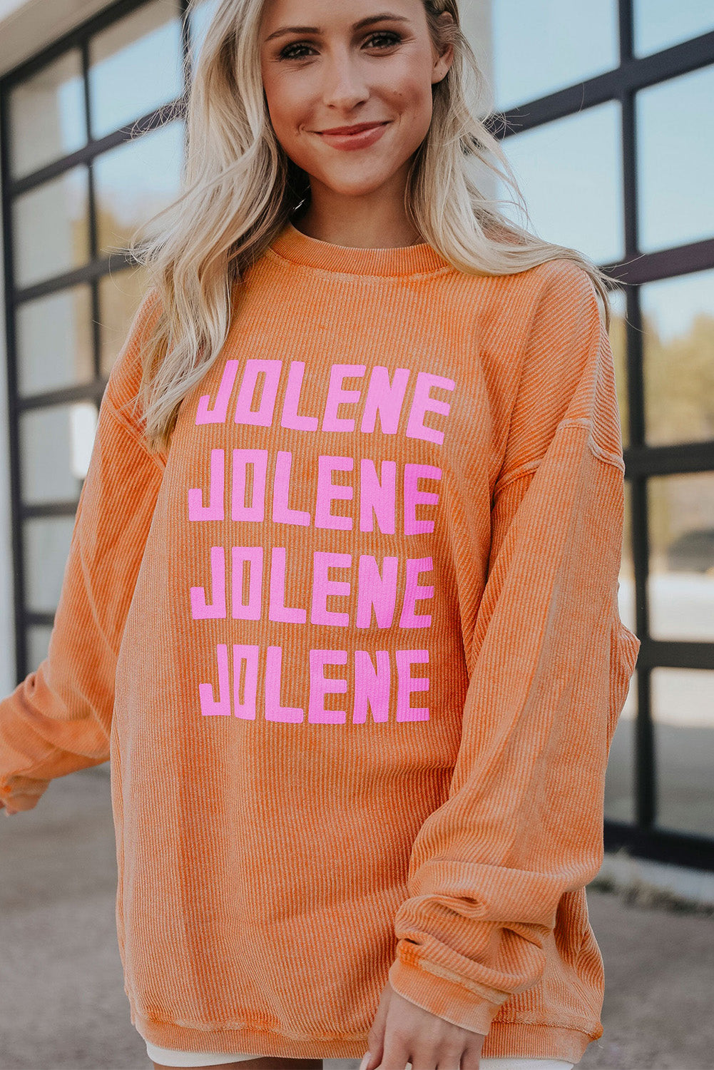 Orange THANKFUL Ribbed Corded Oversized Sweatshirt